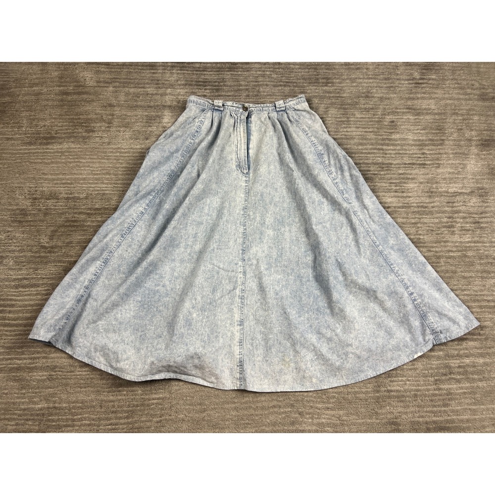 Together! Denim Skirt Women 8 Light Blue Acid Wash Vintage High Waist A-Line 90s